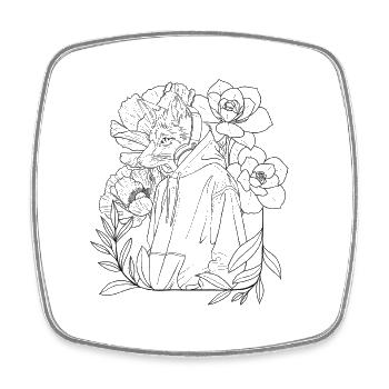 Fuchs Lineart mit Blumen - Viereckiger Kühlschrankmagnet - Weiß - Vorne