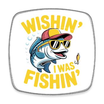 Drôle de poisson avec chapeau de pêcheur et lunettes de soleil - Magnet carré - blanc - Devant