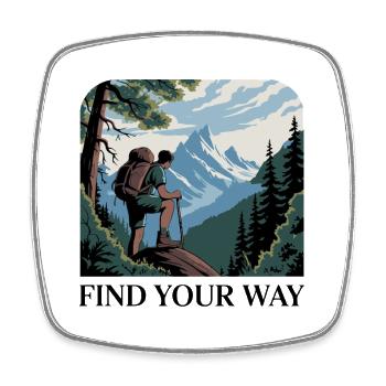 Mountain Hiker with Scenic Peaks - Square fridge magnet - white - Front