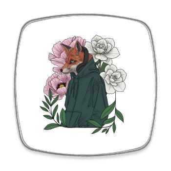 Fuchs mit Blumen und Hoodie - Viereckiger Kühlschrankmagnet - Weiß - Vorne