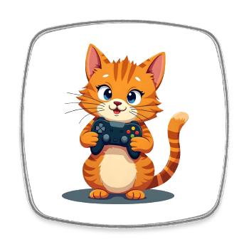 Kitten with game controller - Square fridge magnet - white - Front