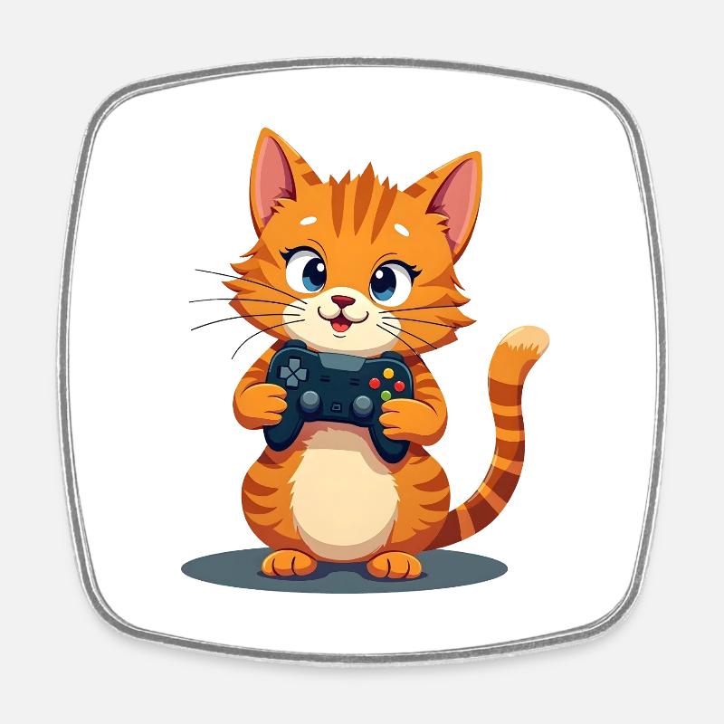 Chaton avec manette de jeu - Magnet carré - blanc