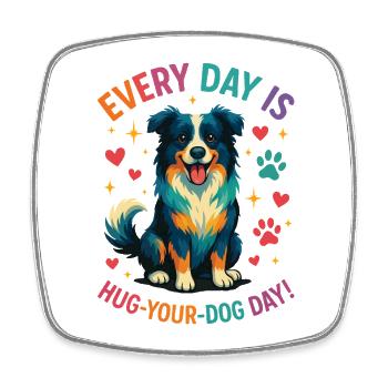Hug-Your-Dog Day Border Collie - Square fridge magnet - white - Front