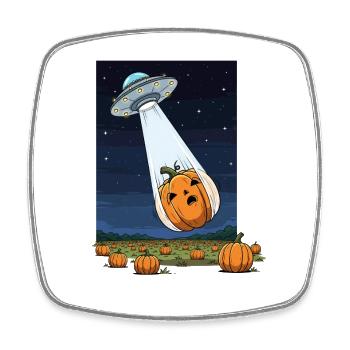 UFO Abduction Pumpkin Halloween Design - Square fridge magnet - white - Front