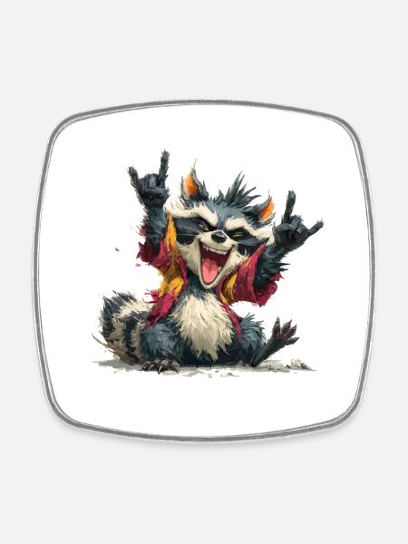 Expressive raccoon in punk style - Square fridge magnet - white
