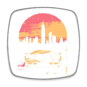 Synthwave Vaporwave Retro Car Skyline Motif Années 80 - Magnet carré - blanc - Devant