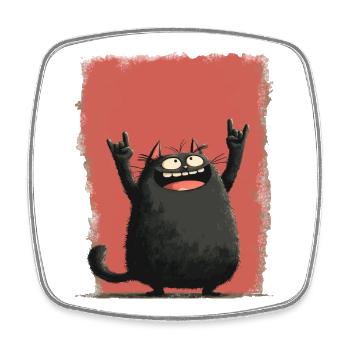 Humorous black cat character - Square fridge magnet - white - Front