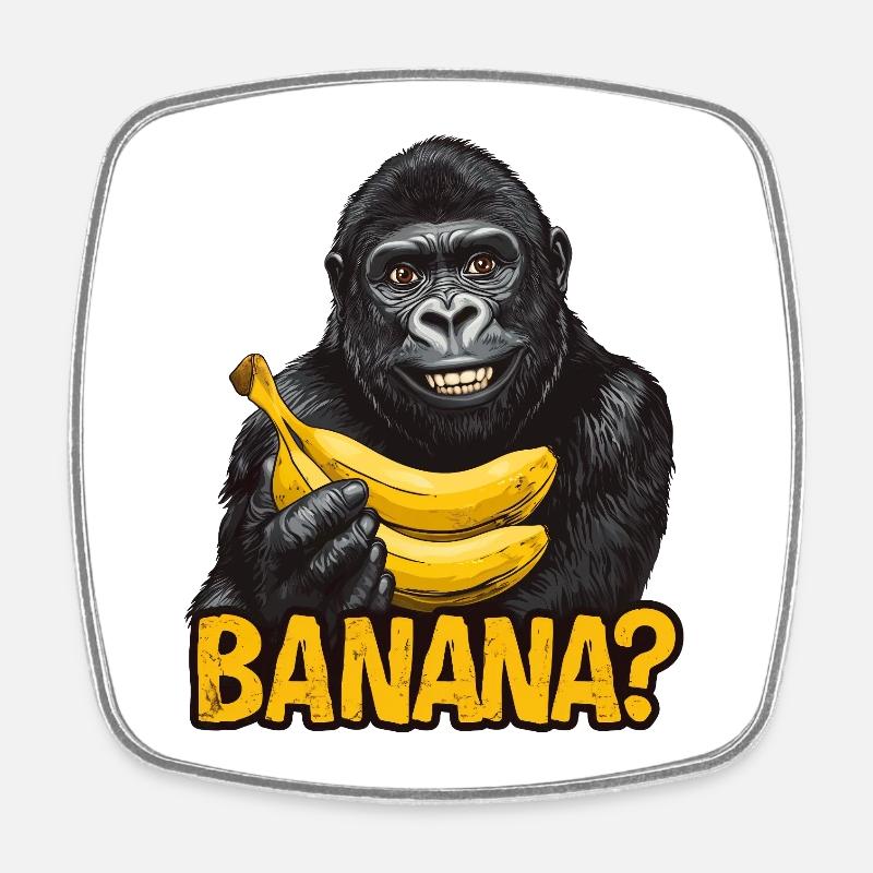 Gorilla with bananas - Square fridge magnet - white