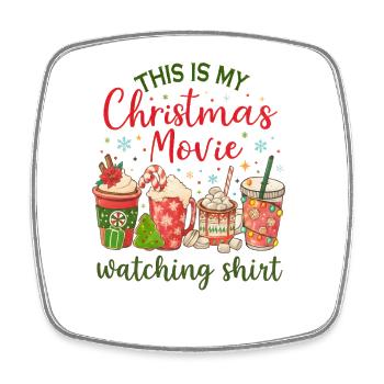Christmas Movie Night Shirt - Square fridge magnet - white - Front