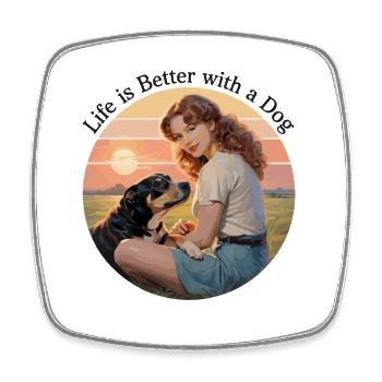 Dog Love Sunset Life Is Better With A - Square fridge magnet - white - Front