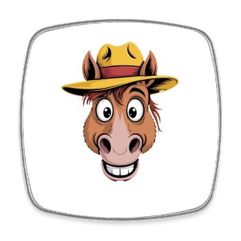Funny Cowboy Horse With Hat Cartoon Horse Head - Square fridge magnet - white - Front