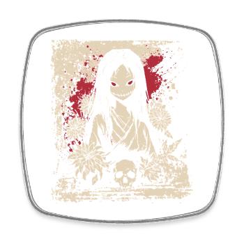 Fille en kimono d'anime d'horreur avec motif de crâne - Magnet carré - blanc - Devant