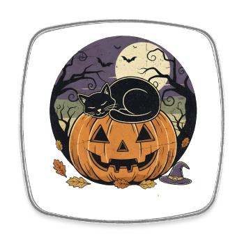 Schwarze Katze schläft auf Jack-o Laterne | Halloween - Viereckiger Kühlschrankmagnet - Weiß - Vorne