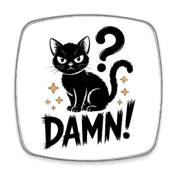 Mystische schwarze Katze mit Fragezeichen - Viereckiger Kühlschrankmagnet - Weiß - Vorne