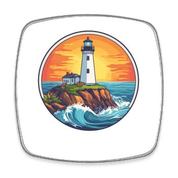 Leuchtturm am Meer Sonnenuntergang - Viereckiger Kühlschrankmagnet - Weiß - Vorne