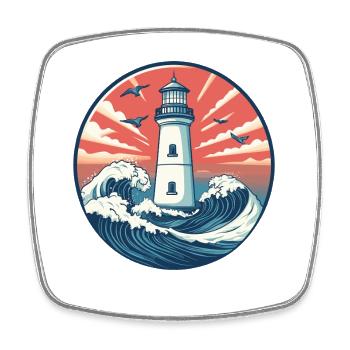Illustration d'un phare et de vagues de la mer - Magnet carré - blanc - Devant