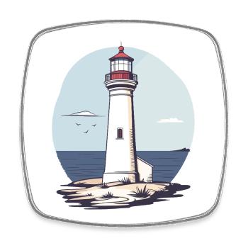 Phare au bord de la mer côte rocheuse - Magnet carré - blanc - Devant