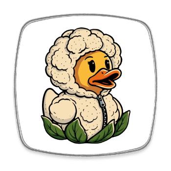 Blumenkohl Ente Gummiente Quietscheente Badeente  - Viereckiger Kühlschrankmagnet - Weiß - Vorne