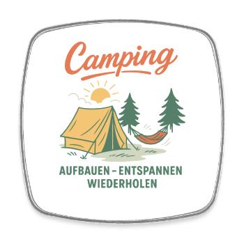 Camping Aufbauen Entspannen Wiederholen Natur - Viereckiger Kühlschrankmagnet - Weiß - Vorne