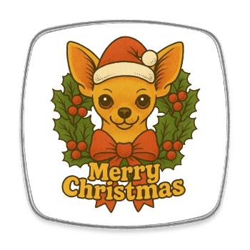 Salutations festives du Père Noël Chihuahua - Magnet carré - blanc - Devant