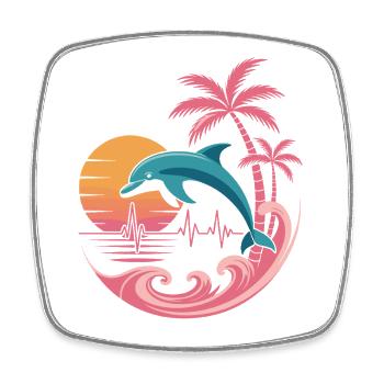 Dolphin and palm sunset design - Square fridge magnet - white - Front