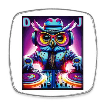 OWL DJ - Square fridge magnet - white - Front