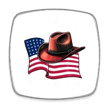 COUNTRY DANCE COWBOY HAT AND US FLAG - Square fridge magnet - white - Front