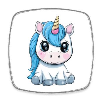 Motif licorne câline aux cheveux bleus - Magnet carré - blanc - Devant