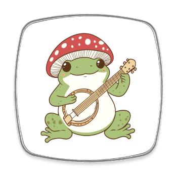 Mushroom frog with guitar - Square fridge magnet - white - Front