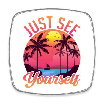 Sunset with palm trees and sailboat - Square fridge magnet - white - Front