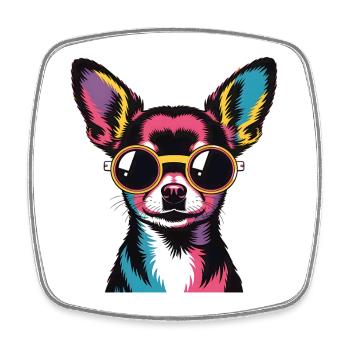 Colorful Chihuahua with Sunglasses - Square fridge magnet - white - Front
