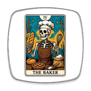 Carte de tarot du boulanger squelette - Magnet carré - blanc - Devant