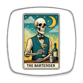 Skelett Barkeeper mit Mondhimmel - Viereckiger Kühlschrankmagnet - Weiß - Vorne
