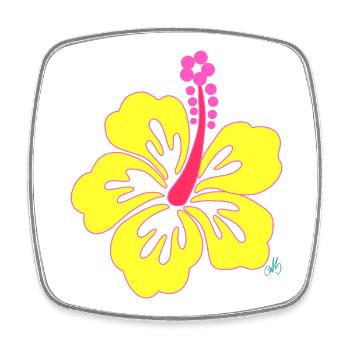 Yellow tropical Hibiscus flower - Square fridge magnet - white - Front