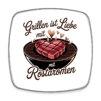 Grilling is love with roasted aromas - Square fridge magnet - white - Front