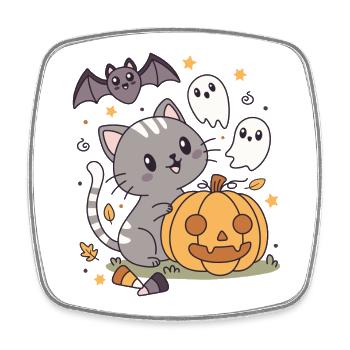 Halloween Kawaii Design Cat Pumpkin Ghosts - Square fridge magnet - white - Front