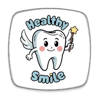 Conception de personnage de dent de sourire sain - Magnet carré - blanc - Devant