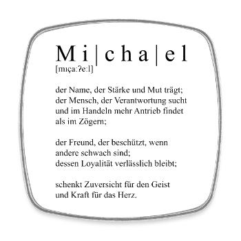 Name: abstract, typographic, black, Michael - Square fridge magnet - white - Front