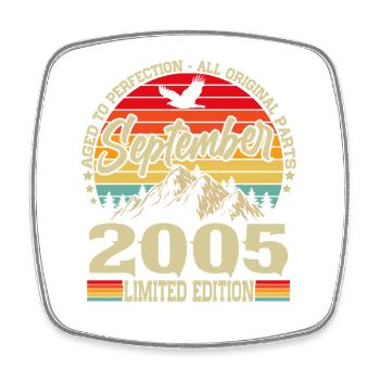 September 2005 Vintage Vintage Retro Birthday - Square fridge magnet - white - Front