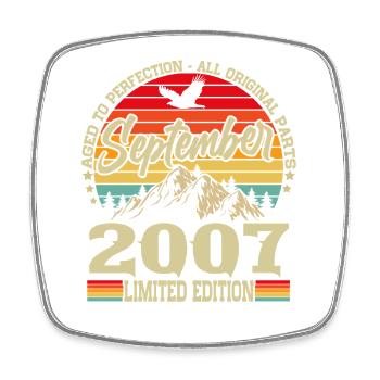 September 2007 Vintage Vintage Retro Birthday - Square fridge magnet - white - Front