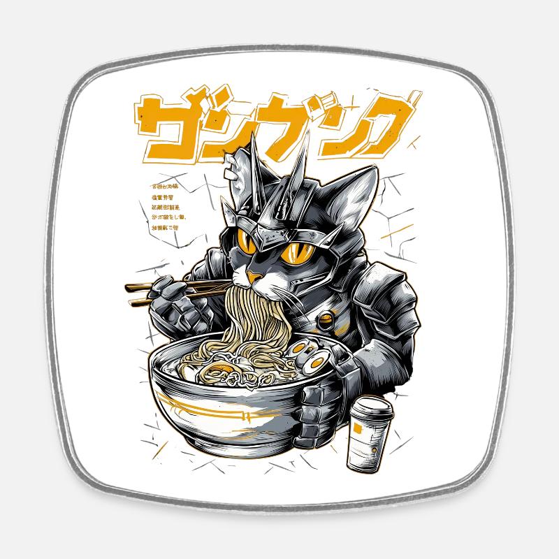 Cyber chat mangeant des ramen - Magnet carré - blanc