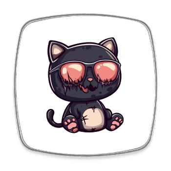 Chilliger Katzen-Vampir mit Sonnenbrille - Viereckiger Kühlschrankmagnet - Weiß - Vorne