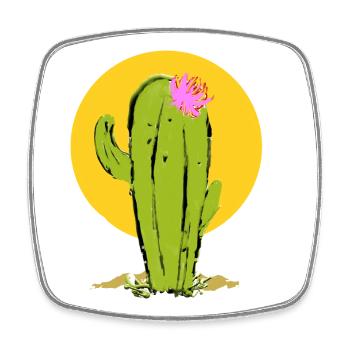 Kaktus mit abstrakter Blume - Viereckiger Kühlschrankmagnet - Weiß - Vorne