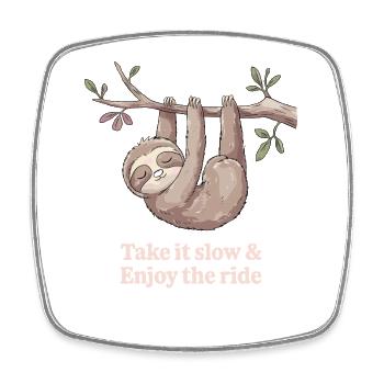 Take it slow &amp; enjoy the journey sloth - Square fridge magnet - white - Front