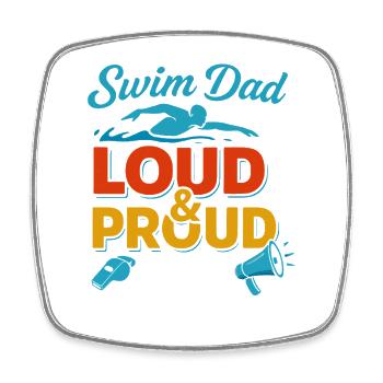 Swim Dad Laut und stolz - Viereckiger Kühlschrankmagnet - Weiß - Vorne
