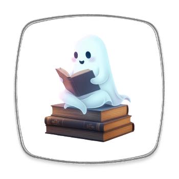 Playful ghost reading design - Square fridge magnet - white - Front