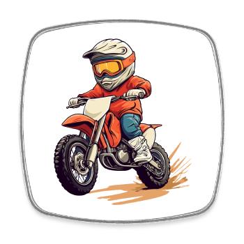 Motorrad fahrendes Kind mit Helm - Viereckiger Kühlschrankmagnet - Weiß - Vorne