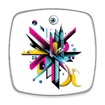 Urban cityscape with pop art accents - Square fridge magnet - white - Front