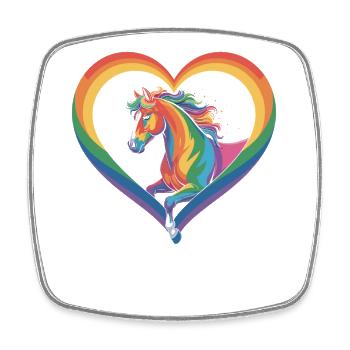 Regenbogen Pferd im Herzrahmen - Viereckiger Kühlschrankmagnet - Weiß - Vorne