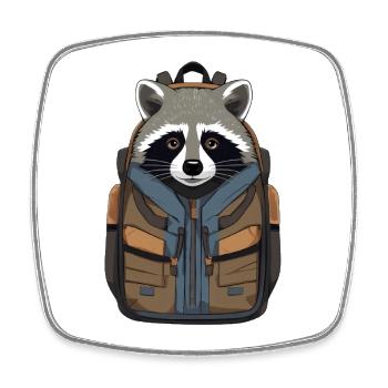 Waschbär mit Rucksack Illustration - Viereckiger Kühlschrankmagnet - Weiß - Vorne